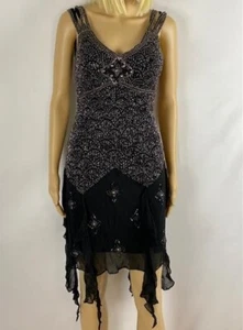 Sue Wong Black Silk Beaded Embellished Sexy Lined Built In Bra Dress Size 6P - Picture 1 of 11