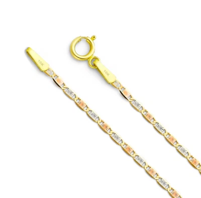 10K Tri Color Gold Valentino Anklet 1.8mm Wide - 9 inch Yellow Rose White Gold - Image 1 of 4