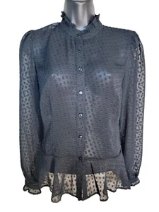 Camicetta trasparente manica lunga loft con volant in chiffon a pois nera taglia 2 - Foto 1 di 5