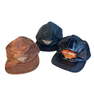 Lote de 3 sombreros mixtos vintage para Harley-Davidson hechos en cuero con correa de cuero de EE. UU. - Imagen 1 de 24