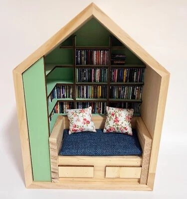 1:12 Dollhouse Miniature Wooden Bookshelf & Sofa Mini Book Nook with 260books - Image 1 of 4