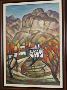 Prof. Stoyan Domuschiev (1935-2021) Oil painting country landscape signed - Picture 1 of 11