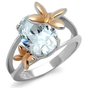 Butterfly Rose gold ring cz steel oval cubic zirconia sparkling steel cocktail - Picture 1 of 4