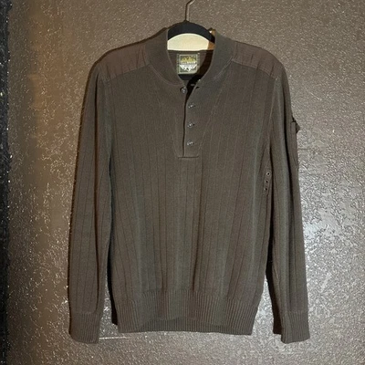 Suéter Tejido Acanalado Eddie Bauer Hombres M Militar Commando Henley - Marrón Caqui - NUEVO Foto 1 de 4