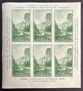 US 1934 Sc# 751 Souvenir Sheet MOG Trans-Mississippi Expo Yosemite El Capitan - Picture 1 of 2