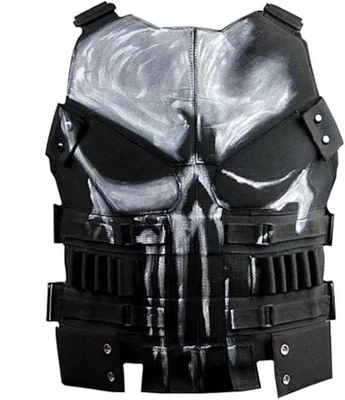 The Black Punisher Vest - Genuine Sheepskin Leather Adjustable Gothic Vest - Image 1 of 4