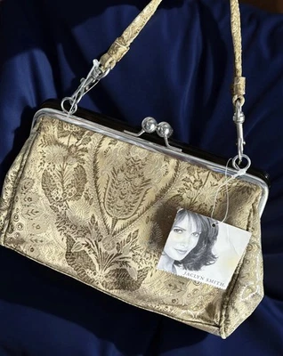 Jaclyn Smith Purse Bag Floral Clutch Gold Metallic Kiss Lock Silver Vintage NWT - Image 1 of 4