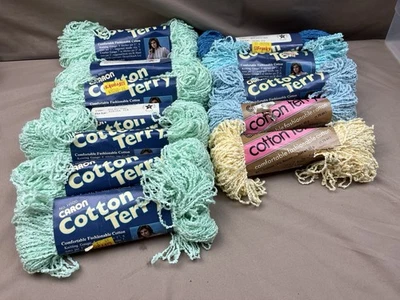 Lote de 12 madejas de hilo de rizo de algodón Caron 50 g/ea Nº H500 azul verde plátano nuevo en stock Foto 1 de 4