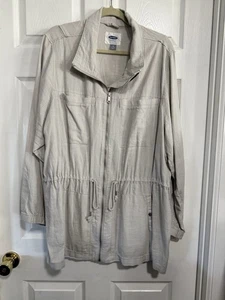 Old Navy Jacket 3X Plus Beige Linen/Rayon Blend Utility Cargo Long Sleeve GUC - Picture 1 of 7