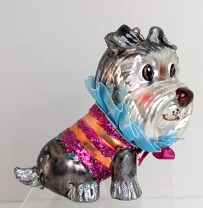 SHIH TZU Dog Blown Glass Glitter Ruffles & Bow BIG EYES Christmas Ornament 4.5" - Picture 1 of 7