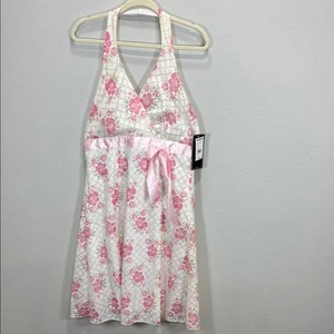 J.T.B. Y2K babydoll halter dress White and Pink Tie Front Midi Dress mervyns - Picture 1 of 9