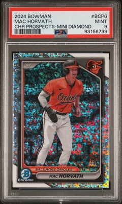 2024 Bowman Chrome Prospects Mac Horvath #BCP6 Mini Dia Ref PSA 9 - Image 1 of 2