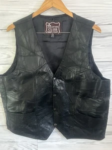 Leather Motorcycle Vest 44 Snaps & Pockets Mens Biker Black b17 - Picture 1 of 3