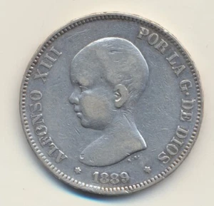 Spanien 5 Pesetas 1889 Alfonso XIII - Bild 1 von 2