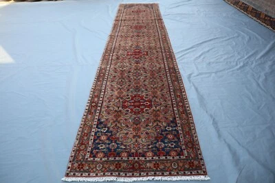 2x11 Malayer Style Runner Rug - Handmade Wool - Red Floral Medallions on Beige. - Image 1 of 4