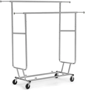 Double Rod Clothing Garment Rack, Rolling Organizer for Hanging Heavy Duty, Po - Picture 1 of 9