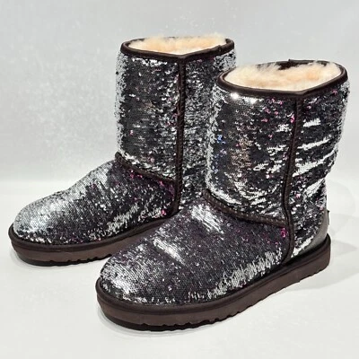 Bota de invierno Ugg Australia lentejuelas plateada púrpura brillante para mujer 7 desgaste mínimo (#2) Foto 1 de 4