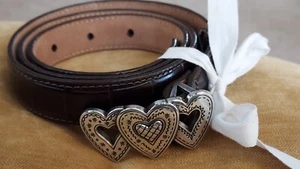 Brighton Vintage Brown Patent Croc Leather Belt w/Silver Heart Buckle M size 30 - Picture 1 of 3