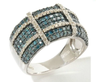 Rarities Sterling Silver Natural White & Blue Diamond Cross-Band Ring Size 8 - Image 1 of 3