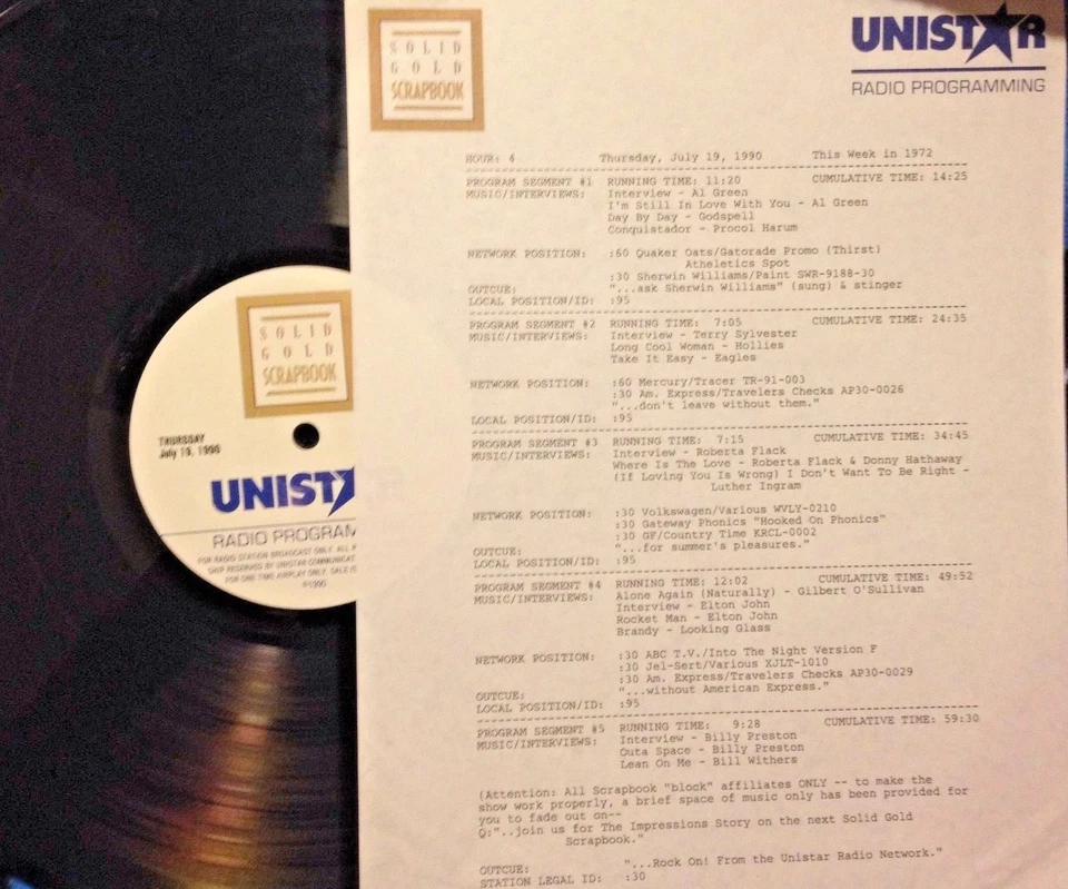 RADIO SHOW 7/19/90 THIS WK 72: AL GREEN, GODSPELL, PROCOL HARUM, HOLLIES, EAGLES - Image 1 of 1