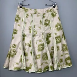 Old Navy Just Below Waist Size 10 Green Beige Midi Flare Ribbon Skirt Y2K Artsy - Picture 1 of 10