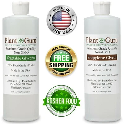 PLANT GURU Vegetable Glycerin / Propylene Glycol 16 oz Each USP 99.9% Pure Food Grade VG PG