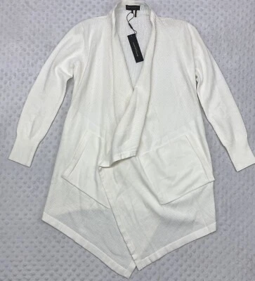 Donna Karan White cotton sweater X/XS Wrap Around Open Front Comfy NWT $125 - Image 1 of 4