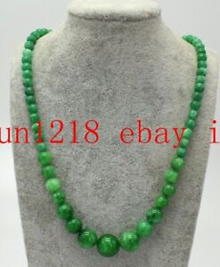 Pretty 6-14mm Natural Green Emerald Round Gemstone Beads Necklace 18'' AAA