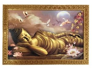 Buddha Art Wooden Framed Poster Print for Luck & Prosperity 12x18 inch, Golden - Picture 1 of 10