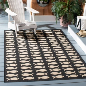 SAFAVIEH Indoor Outdoor CY6013-256 Courtyard Black / Beige Rug - Picture 1 of 30