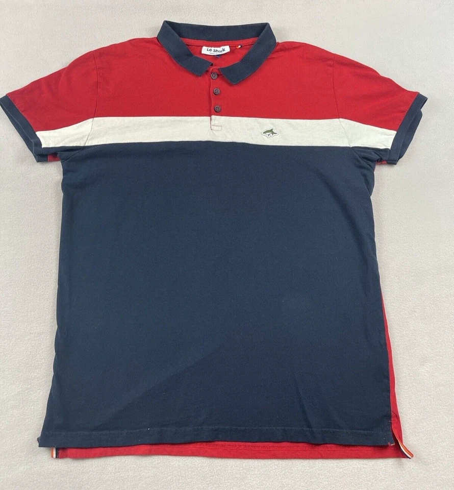 Camisa Polo Le Shark Para Hombre XL Roja Blanca Azul Algodón Rayas Verano Playa Pesca Foto 1 de 4