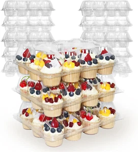 12 Count X 25 Sets Plastic Cupcake Containers, Durable and Bpa-Free Cupcake Hold - Picture 1 of 12