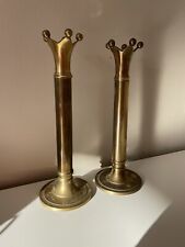 Pair Of Early 20th Century Brass Coronet / Crown / Jester Hat Candlesticks