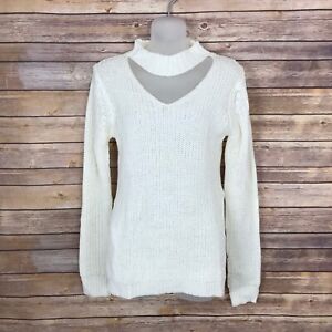 Planet Gold Sweater Juniors M Mock Neck Cut Out White Long Sleeve Womens Knit