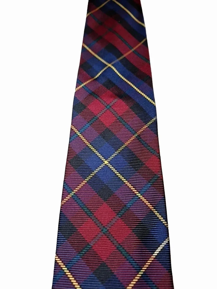 Gravata Breuer toda xadrez de seda em vermelho, azul, verde, amarelo nova sem etiquetas - Imagem 1 de 4