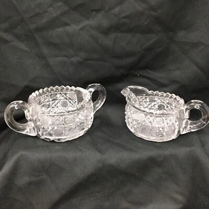 Antique 1916-1920 McKee Innovation Glass Floral Bottom Sugar Creamer Set READ - Picture 1 of 12