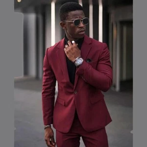 Men's Suit Two-piece Slim Casual Dress Jacket Wedding Business Cotton Coat+pants - Picture 1 of 16