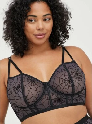 Torrid Webs Bralette Black Mesh Spider Longline NWT New 6X - Image 1 of 4