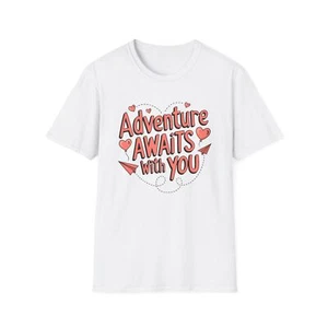 Adventure Awaits Hearts Balloons Unisex T-Shirt, Wanderlust Tee, Travel Graphic - Picture 1 of 5