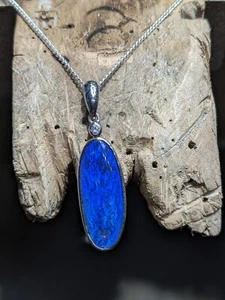 Black Opal White gold pendant handmade unique blue black Opal gold jewelry... - Picture 1 of 4