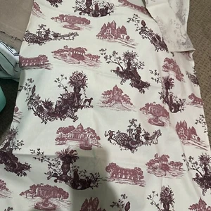 Toile Burgundy Cream Cotton blend  Fabric Asian French 1/2 yd Vintage - Picture 1 of 8