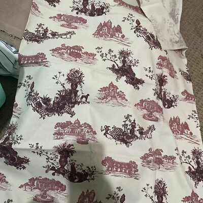 Toile Burgundy Cream Cotton blend  Fabric Asian French 1/2 yd Vintage - Image 1 of 4