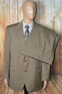 Josh A Bank Men Travelers Wool Brown 2 Button Suit Sz 46L Wst 36x33 - Picture 1 of 20