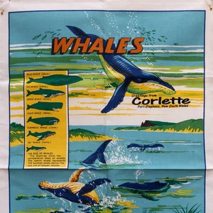 Vintage Corlette Australia Tea Towel Whales Ocean Life Cotton 29x19 New Unused - Picture 1 of 4