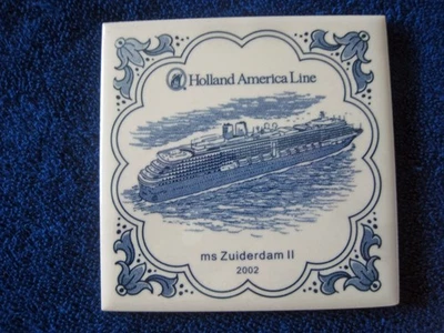 MS ZUIDERDAM (II) -- Commemorative Blue Delft Tile -- Holland America Line - Image 1 of 2