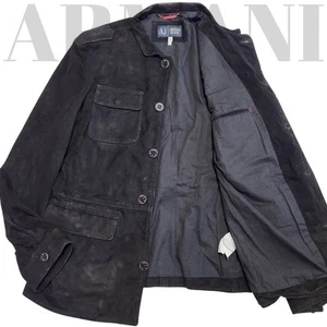 Armani Jeans Suede Leather Jacket Size 52 / XXL Black Men’s Premium from Japan - Picture 1 of 24