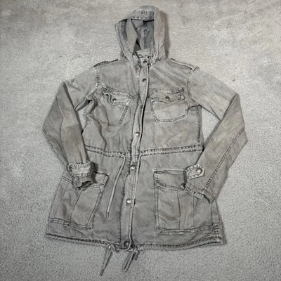 Chaqueta Aritzia Talula para mujer 2XS gris botón a presión soldado con capucha utilitaria carga Foto 1 de 4