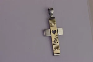 Carolyn Pollack RMT Sterling Silber & 14K Gold Herz geschnitzt Kreuz 925 Anhänger - Bild 1 von 5