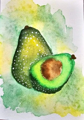 Mini pintura acuarela aguacate para decoración de cocina, arte gastronómico" Foto 1 de 4
