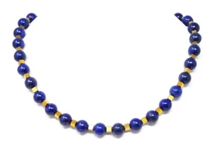 Edelstein Halskette Lapislazuli in Kugelform Ø-10mm Hämatit in Würfelform - Picture 1 of 2